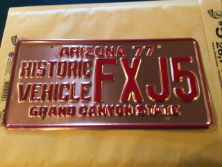 Arizona 1977 Historic Vehicle License Plate Copper Finish Fx J5 Nm