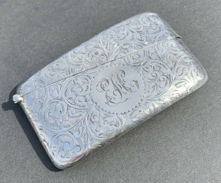 Antique Bham 1909 Solid Sterling Silver Hallmarked Curved Business Card Case