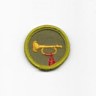 Bugling 1961 - 1968 Type F Khaki Rolled Edge Merit Badge Boy Scouts Bsa