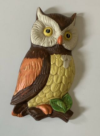 Vtg Mcm Lefton - Ceramic Hoot Owl Hanging Wall Plaque Japan 382 Dimensional