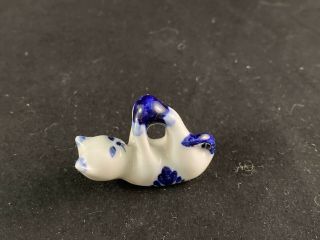 Small Blue White Cat Kitten With Ball Playing Porcelain Delft?