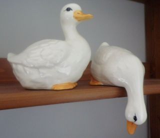 2 Vintage Duck Figurines Lasting Products Hand Painted Ceramic