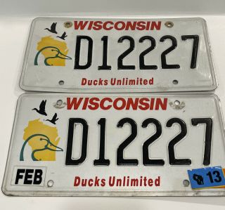 2002 Wisconsin Ducks Unlimited License Plate Pair.  D12227