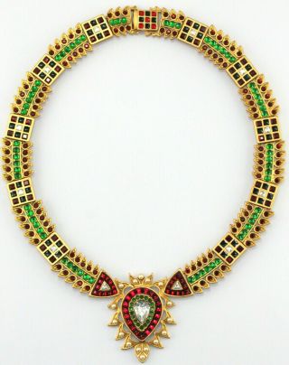 Vtg 1989 Franklin Moghal Jewels India Faux Ruby Emerald Pearl Necklace