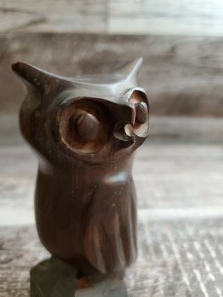 Vintage Handmade Hand - Carved Wooden Owl Figurine 4 Inches Tall