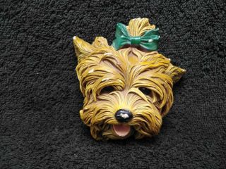 Bossons Wall Plaque Decor Chalkware England Yorkshire Terrier Yorkie With Bow