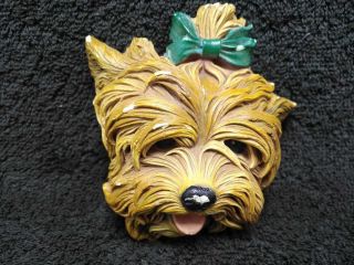 Bossons wall plaque decor chalkware England Yorkshire Terrier Yorkie with bow 2