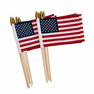 Uelfbaby 12 Pack Small American Flags On Stick,  Small Us Flags/mini American