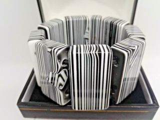 Signed Carlos Sobral Bracelet Black And White Op Art Resin Vintage Designer