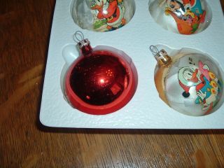4 Vintage Disney Glass Christmas Ornaments Mickey Donald Duck Goofy Glitter 2