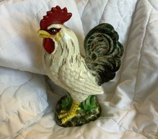 Vintage Porcelain Rooster - Chicken Figurine,  Off White,  Black,  Red,  Yellow