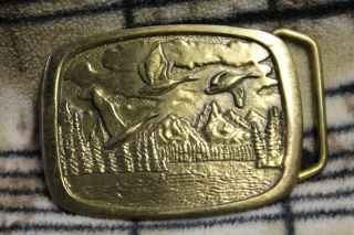 Ducks Geese Waterfowl 1978 Bts Solid Brass Belt Buckle Made In Usa Old Vintage
