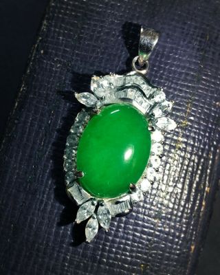 Vintage Emerald - Green Jadeite Jade Sterling Silver Baroque /rococo Pendant 9 Gr.