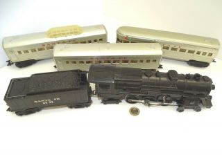 Vintage Marx 16v O Gauge Santa Fe Train Locomotive & 3 Carriages 2x 3152 & 3197