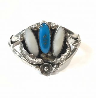 Vintage Navajo Sterling Silver Turquoise Wide Cuff Turquoise Bracelet