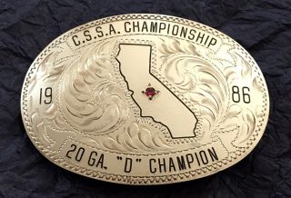 Vtg 1986 Cssa California Skeet Shooting Championship Sterling Trophy Belt Buckle