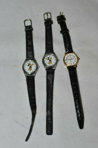 2 Vintage Walt Disney Mickey Mouse Wrist Watch & 1 Timex Indiglo For Partsrepair