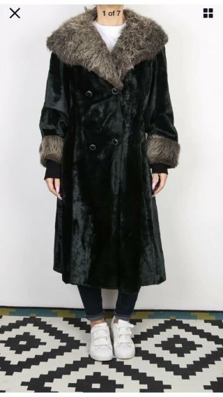 Vintage Faux Fur Jacket Coat Long Uk Large Oversized Penny Lane Afghan Shearling