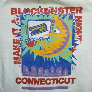 Vintage 90s Blockbuster Video Movie T Shirt Connecticut Logo Vhs Vcr Mens Large