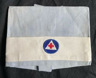 Vintage American Red Cross Volunteer Nurse Uniform Blue And White Hat