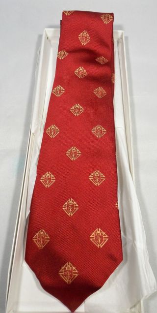 Knights Of Columbus Hand Made 100 Silk Neck Tie Red Twill In Orig Box