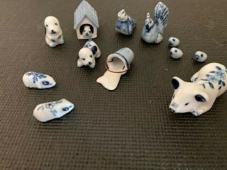 Porcelain Miniatures Delft Blue Style Barnyard Scene Set