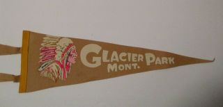 Vintage Glacier National Park Montana Souvenir Felt Pennant Indian Chief Head