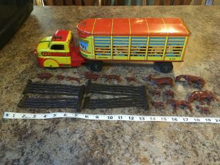 Vintage Marx Marcrest Livestock Lines Truck And Trailer Metal With Accessories