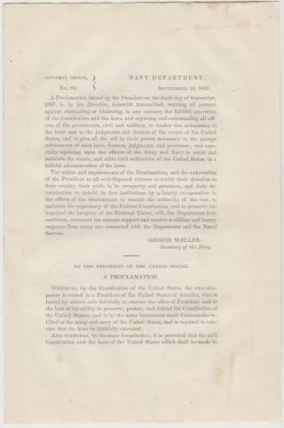 Reconstruction 1867 Navy Dept Orders Re President Proclamation Obey Constitution