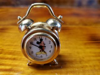 Vintage Disney Mickey Mouse Miniature Collectible Clock Brass Plated Gold Finish