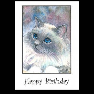 Orig Blue Birman Cat Greetings Cards From Painting By Suzanne Le Good
