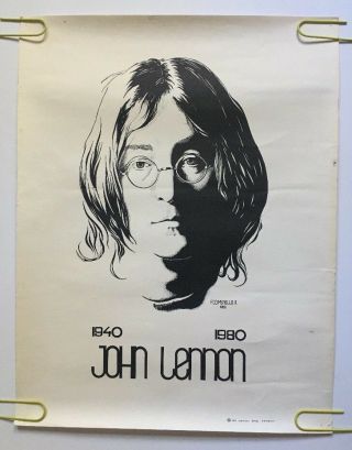 John Lennon Memorial 1940 - 1980 Vintage Poster The Beatles Pin - Up Black & White