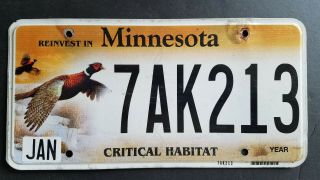 Minnesota License Plate Critical Habitat Pheasant Reinvest No Tabs 7ak213 Alum