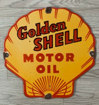 Vintage Golden Shell Motor Oil 12”x12” Porcelain Sign
