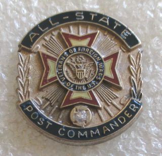 Vintage Vfw Veterans Of Foreign Wars All - State Post Commander Pin