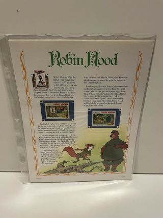 Disney Robin Hood Classic Movies Collector Stamp Story Panels & Plastic Sleeve