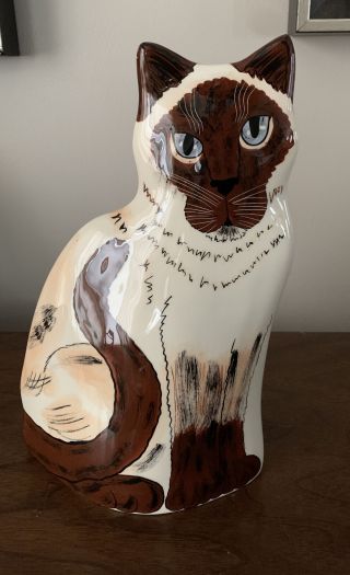 Cats By Nina Lyman Siamese Cat Planter Or Vase Blue Eyes