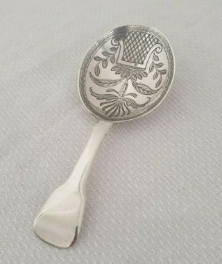 Highly Ornate Georgian Bright Cut Solid Silver Tea Caddy Spoon - London 1820