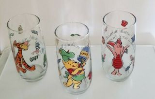 Pooh Piglet 16 Oz Drinking Glass Set,  Green Thumb Cooking,  Anchor Hocking,  Euc