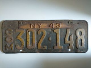 1942 Vintage York Commercial Metal License Plate With 1943 Renewal 302 - 148