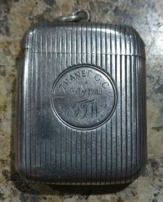 Vintage Circa 1900 Engraved Sterling Silver Hinged Pocket Match Safe Vesta Case