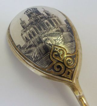 Quality Decorative Antique Russian C1880 Solid Silver Gilt & Niello Spoon