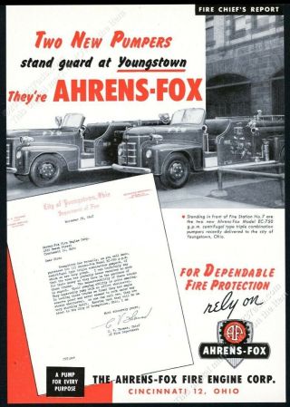 1948 Ahrens Fox Fire Engine Youngstown Ohio Fd Truck Photo Vintage Print Ad