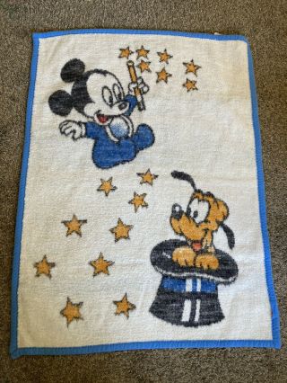 Vintage Biederlack Disney Baby Mickey Mouse Pluto Throw Blanket Nap Wrap