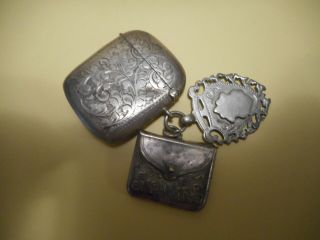 Antique British Sterling Silver Vesta Match Holder,  Stamps Holder,  Shield