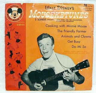 Vintage 1955 Walt Disney Mouseketunes 78 Rpm Record Album With Sleeve
