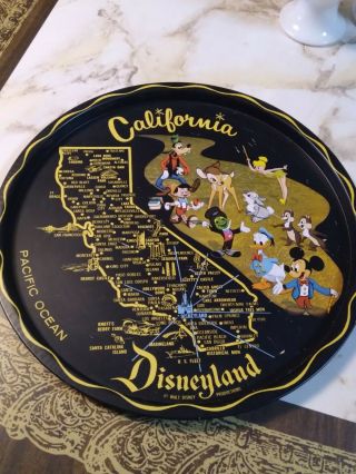 Vtg California Map Metal Tin Walt Disney Disneyland Souvenir Plate Tray 1960s