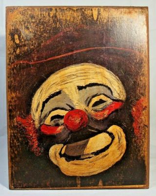 Creepy Circus Clown Portrait Picture Vintage Handmade Wood Sign