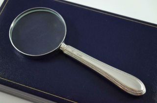 Cased Bead Pattern Sheffield Sterling Silver Handled Magnifying Glass 1921