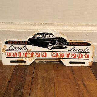 Vintage Lincoln Britton Motors Metal License Plate Topper Sign